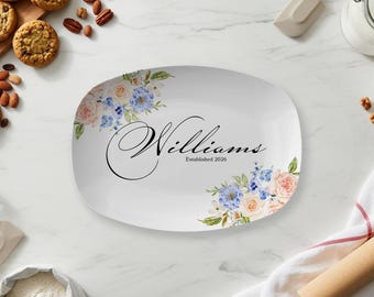 Custom Floral Family Name Platter | Personalized Serving Tray