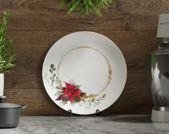 Christmas Poinsettia DecoWare Plate – Holiday Table Decor