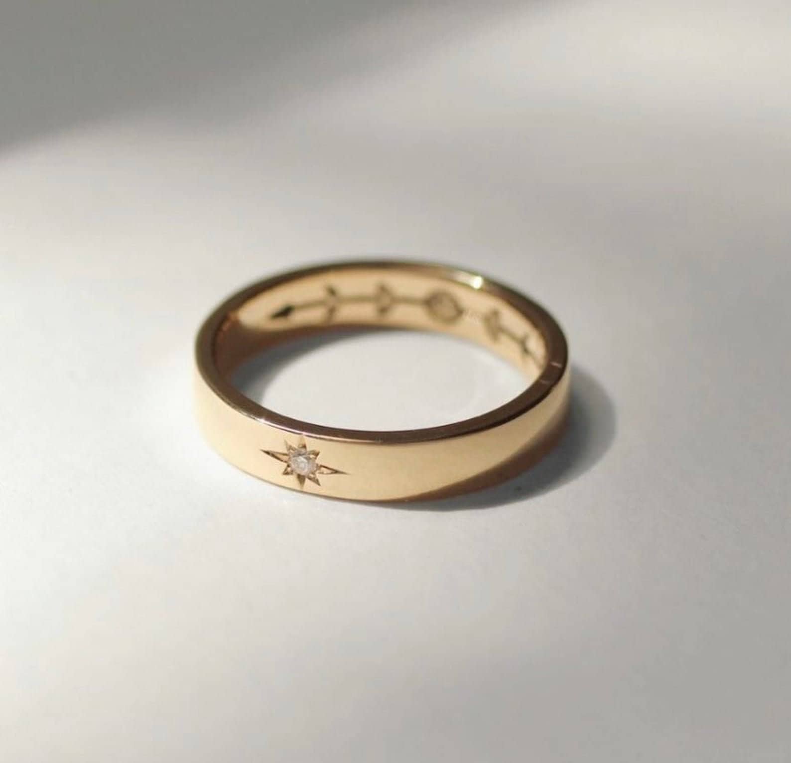 Mond Gravur Ring mit echtem Diamant Mond Ring Gold Stern Etsy