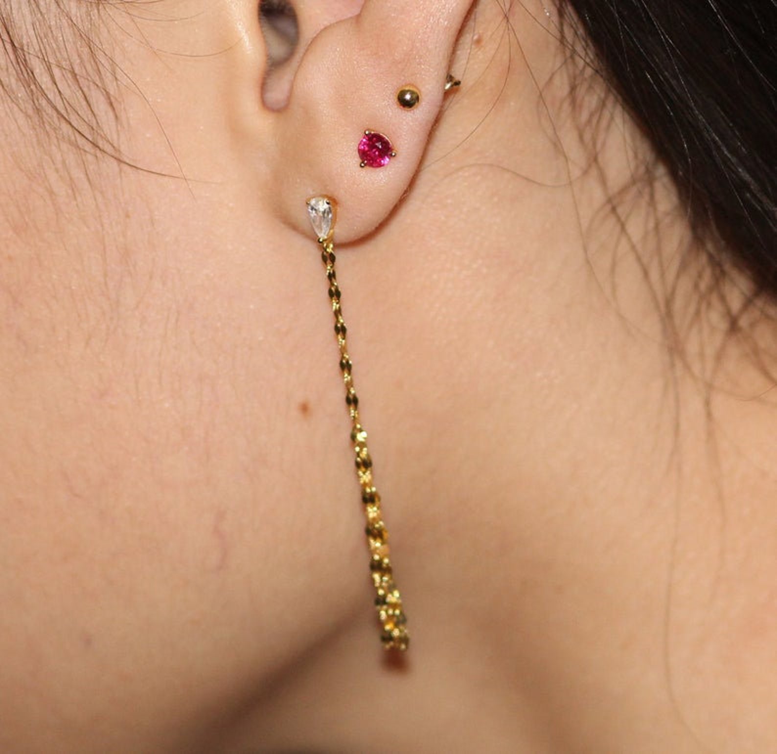 Ohrringe Mit Kette Zum Oberen Ohr Kette Ohrringe Silber / lange Ohrringe / 925. Silber Ohrringe | Etsy