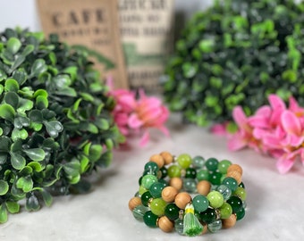 Green Apple Beaded Bracelet , pulseras boho , pulseras apilables , pulsera elástica , pulseras únicas