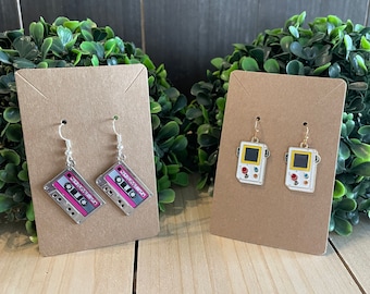 Gameboy and mix cassette tape retro 90s earrings novelty jewelry