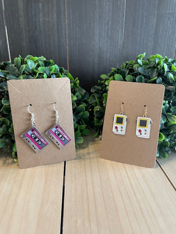 Gameboy and mix cassette tape retro 90s earrings novelty jewelry