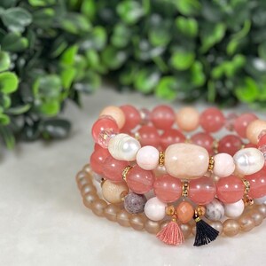Summer Rose Beaded Bracelet, stackable bracelets , statement bracelets , vacation bracelets