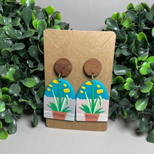 Acryl statement middelgrote kleurrijke plant oorbellen, pot plant oorbellen, botanische oorbellen, tuin oorbellen