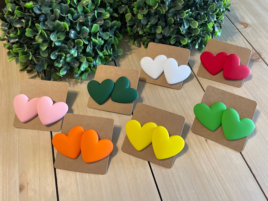 Large Heart Stud Earrings Etsy