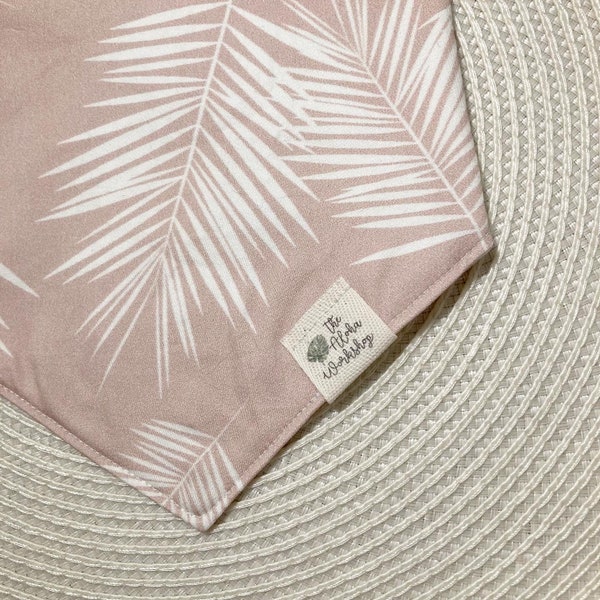 Loulu Palm Dog Bandana | Pink White Snap-on Dog Bandana | Hawaiian Island Tropical Inspired | Handmade Dog Bandana