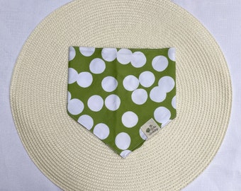 Green Polka Dot Dog Bandana: Adjustable Snap-On Pet Scarf