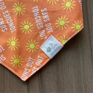 Suns Out Tongues Out | Dog Bandana Orange Yellow White| Summer Tropical Adjustable Snap-on Pet Scarf | Funny Cute Custom Fabric Handmade