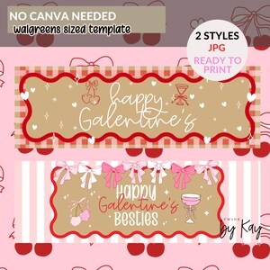 2x6 Editable Galentine Banner and Border Templates Digital Download | Valentine Hand Painted Banner Borders | Valentine Party Decor