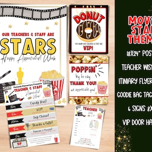 Hollywood Movie Star Teacher Appreciation Week itinerary. Flyer Template for teacher appreciation. You are a star theme.