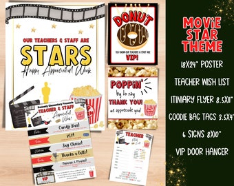 Hollywood Movie Star Teacher Appreciation Week itinerary. Flyer Template for teacher appreciation. You are a star theme.