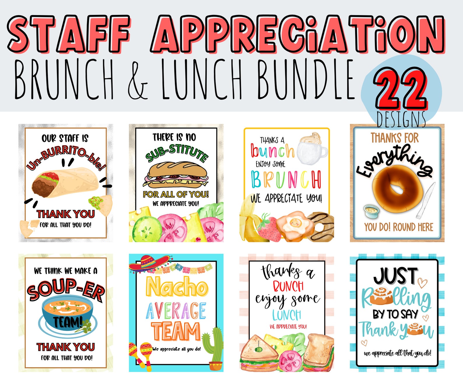 Lunch & Bruch Staff Appreciation Sign Bundle of 22. Nurse,teacher ...