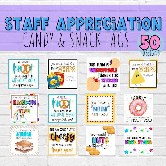 Snack and Candy Treat Tags for Employee, Teacher, Nurse