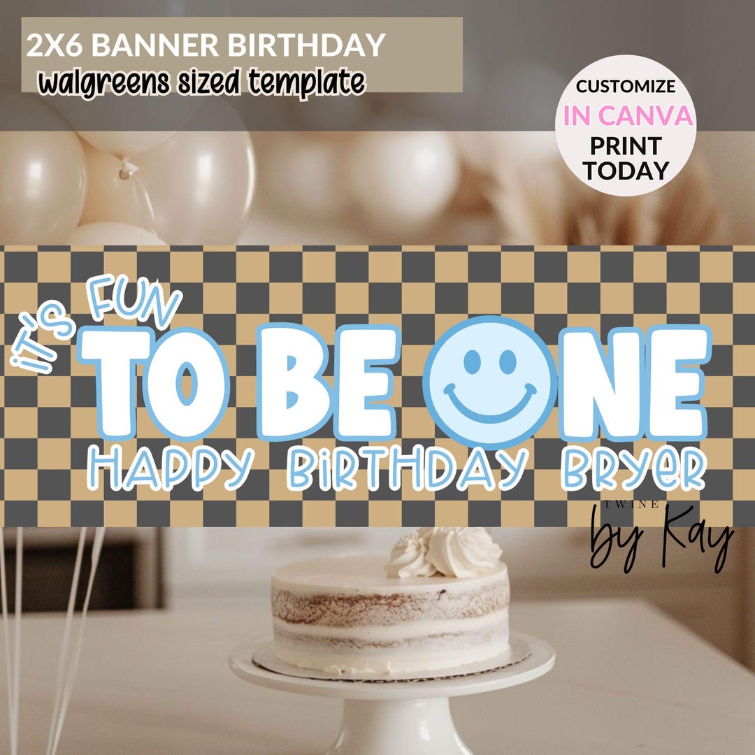 Fun to Be One Boy 1st Birthday Banner Banner Template | Boy First ...
