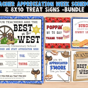 Western Theme Teacher Appreciation Week itinerary. Flyer Template for teacher appreciation.Best in the West Week theme appreciaiton week.