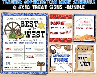 Western Theme Teacher Appreciation Week itinerary. Flyer Template for teacher appreciation.Best in the West Week theme appreciaiton week.