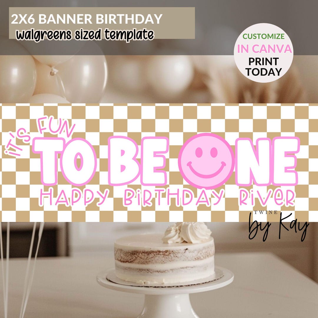 Fun to Be One Girl 1st Birthday Banner Template | Girl First Banner ...