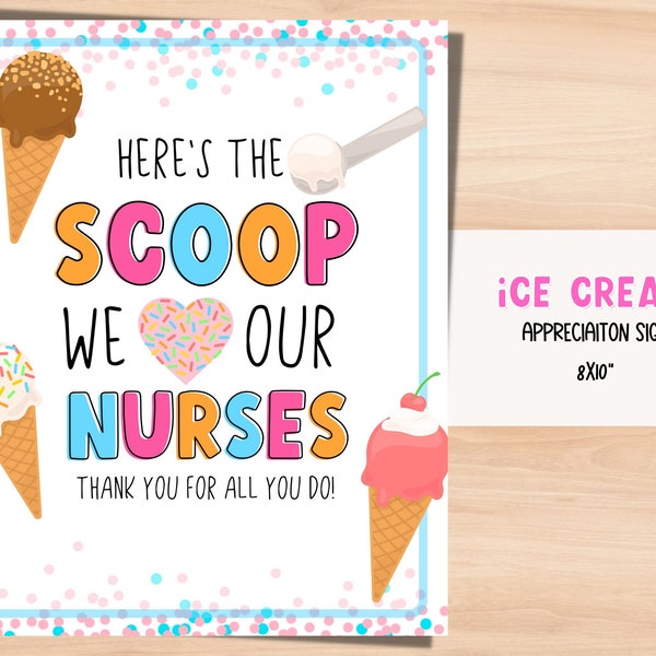 Nurse appreciation week 2023 Ice cream bar Sign Here's the scoop. Medical staff appreciation week. Sundae bar.