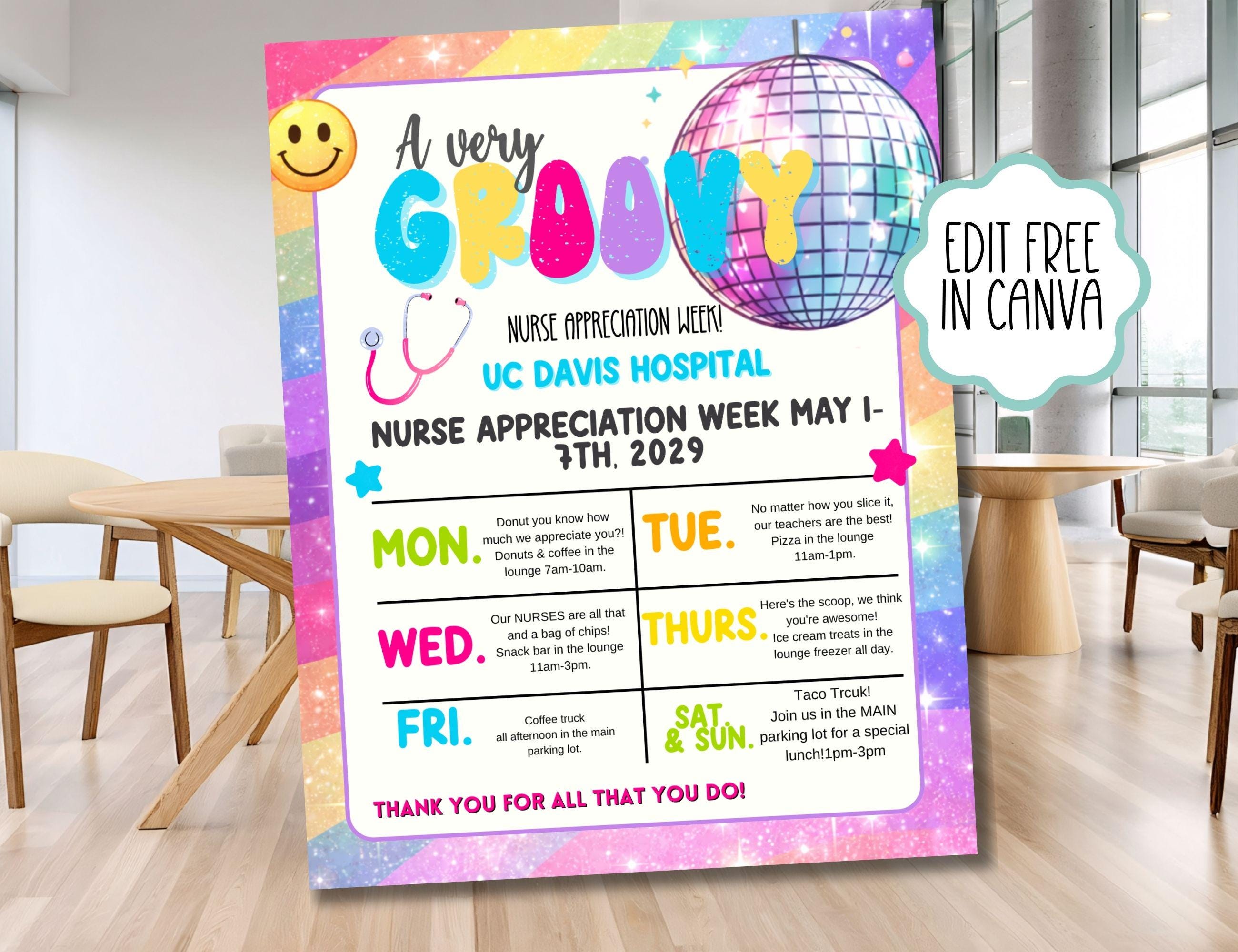 Groovy Nurse Appreciaiton Week 2026 Template Schedule - Etsy