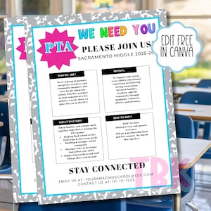The PTA needs you | Editable Bright  PTA Meeting Flyer Template | Flyer Recruitment Membership Newsletter
