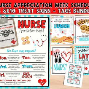 Nurses appreciation week itinerary. Nurse appreciation sign. Nurse gift tag. Itinerary template. Nurse week gift 2023