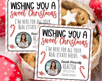 Christmas Realtor Pop By Idea, Cookie tag | Wish you a sweet Christmas |   Closing Gift | Editable Realtor tag | Client Christmas Gift