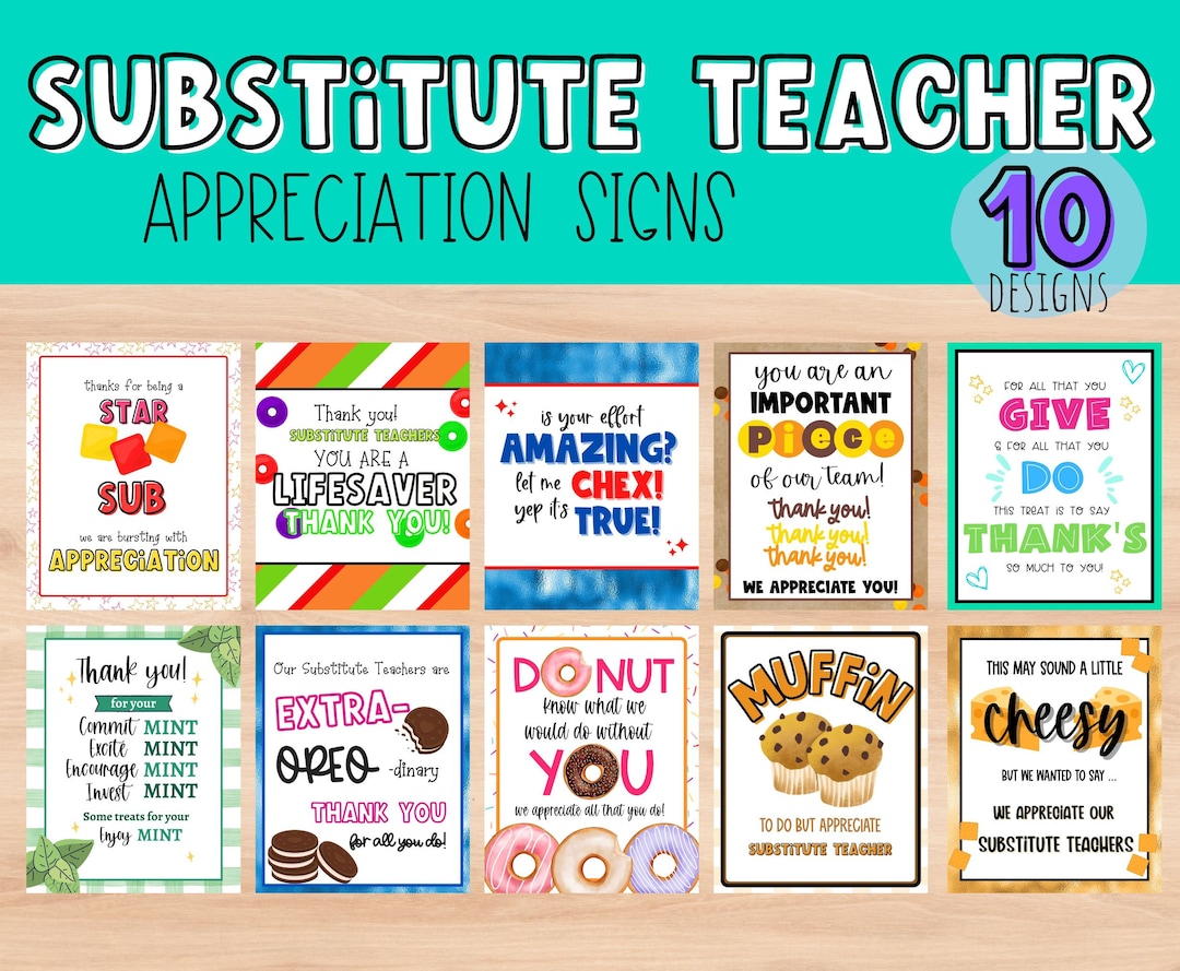 Substitute Teacher Appreciation Sign. Printable Sign (Instant Download