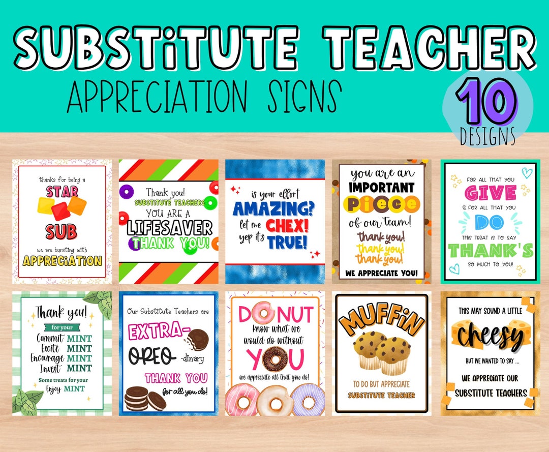 Substitute Teacher Appreciation Sign. Printable Sign (Instant Download