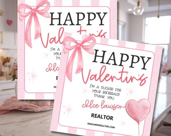 Realtor Valentine Cookie Tag, Modern Pop By Tag for Realtors, Printable Client Gift Tag, Valentine Pop-By Idea,