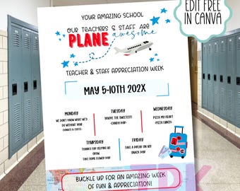 Travel Theme Teacher Appreciation Week Itinerary Flyer (Editable Canva Template)