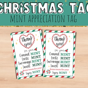 Christmas Teacher Appreciation Mint Printable Tags. Thank You for Teacher, Nurse, Social Worker.