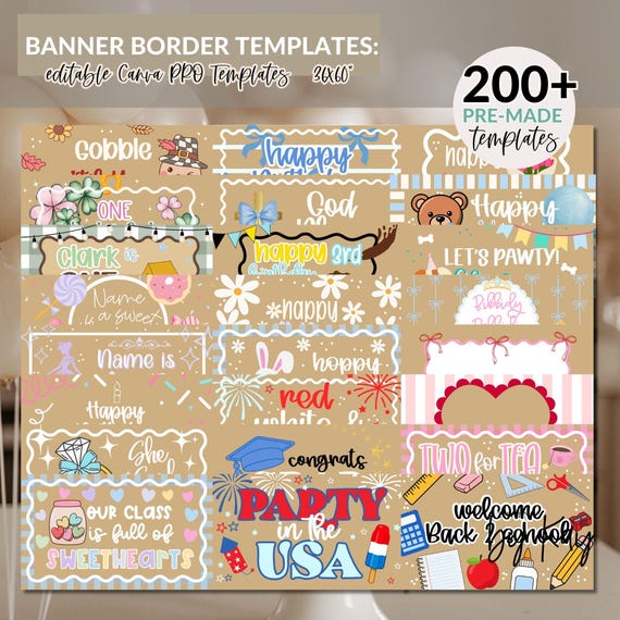 Digital Canva Banners and Frames | Mockups banner Painting | Birthday Banner | Baby Shower | Graduation Hand painted banner