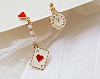 Women's Poker Shape enameled earrings One pair with Random Color Women's Poker Shape enameled earrings One pair with Random Color