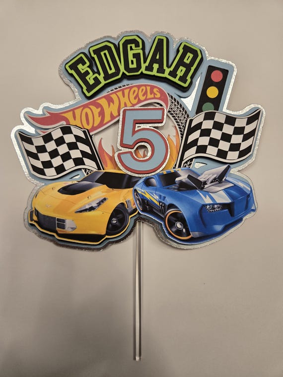 Hot Wheels taartdecoratie, cartoon taarttopper, Hot Wheels