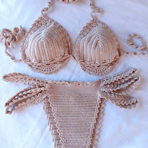 Ensemble bikini beachwear au crochet - Maillot de bain deux pièces style bohème fait main pour femme - Cadeau d'été unique pour elle
