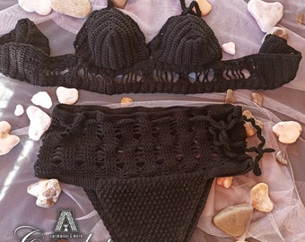 Gehäkelter Bikini mit hoher Taille, Häkel-Bikini-Set