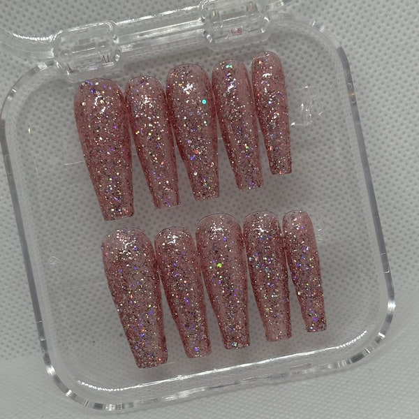 Valentines Day Nails | Pink Glitter Nails | Press Ons | Press On Nails | Glitter Nails