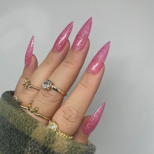 Silver and Pink Color Shifting Nails | Pink Press On Nails | Glitter Fake Nails | Color Changing Nails | Handmade custom nails