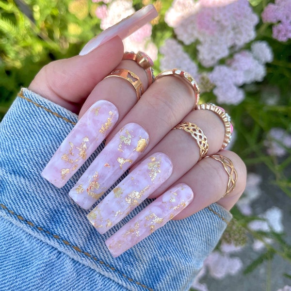 Rose Quartz Nails, Pink Marble Nails, Pink Nails, Press On Nails, Nails, Press Ons