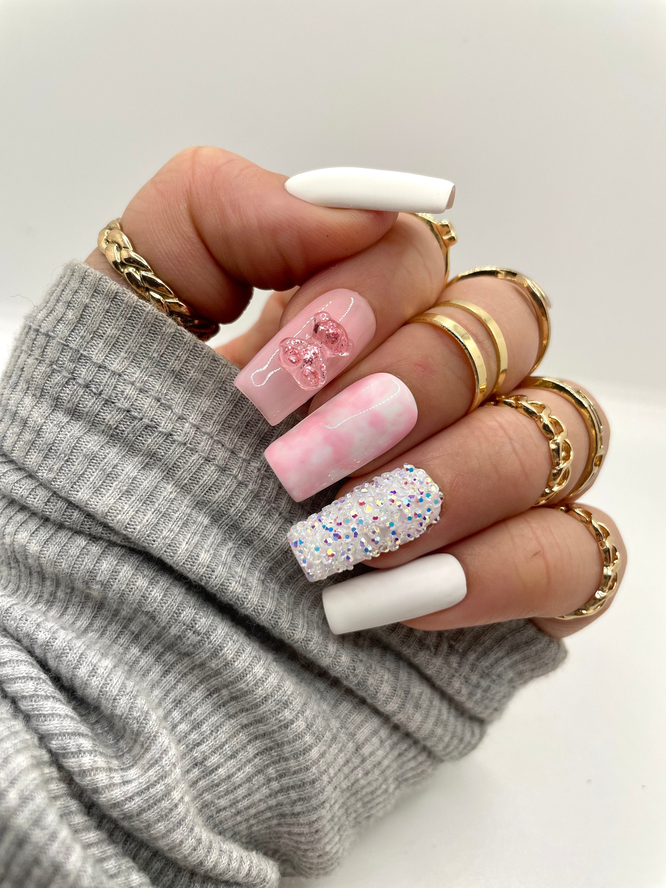 Pink Nails with Charms 💕💗🍬  Rose gold nails design, Long nail