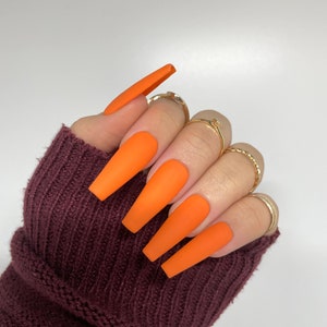 Orange Press On Nails Fall Nails Matte or Gloss Choose Your Shape Coffin Nails Stiletto Nails Fake Nails Glue on Nails image 3