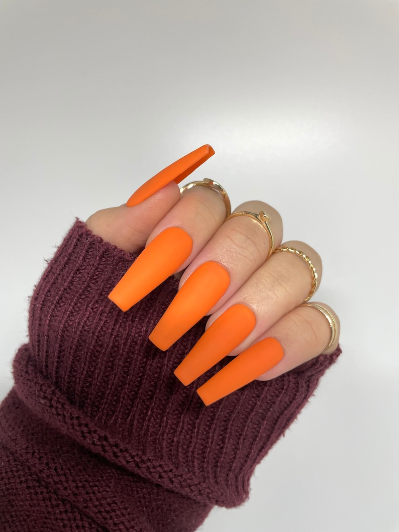 Orange Press On Nails Fall Nails Matte or Gloss Choose Your Shape Coffin Nails Stiletto Nails Fake Nails Glue on Nails image 3