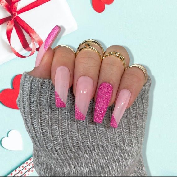 Pink Nails Valentines Day Press Ons Press Ons Nails | Etsy