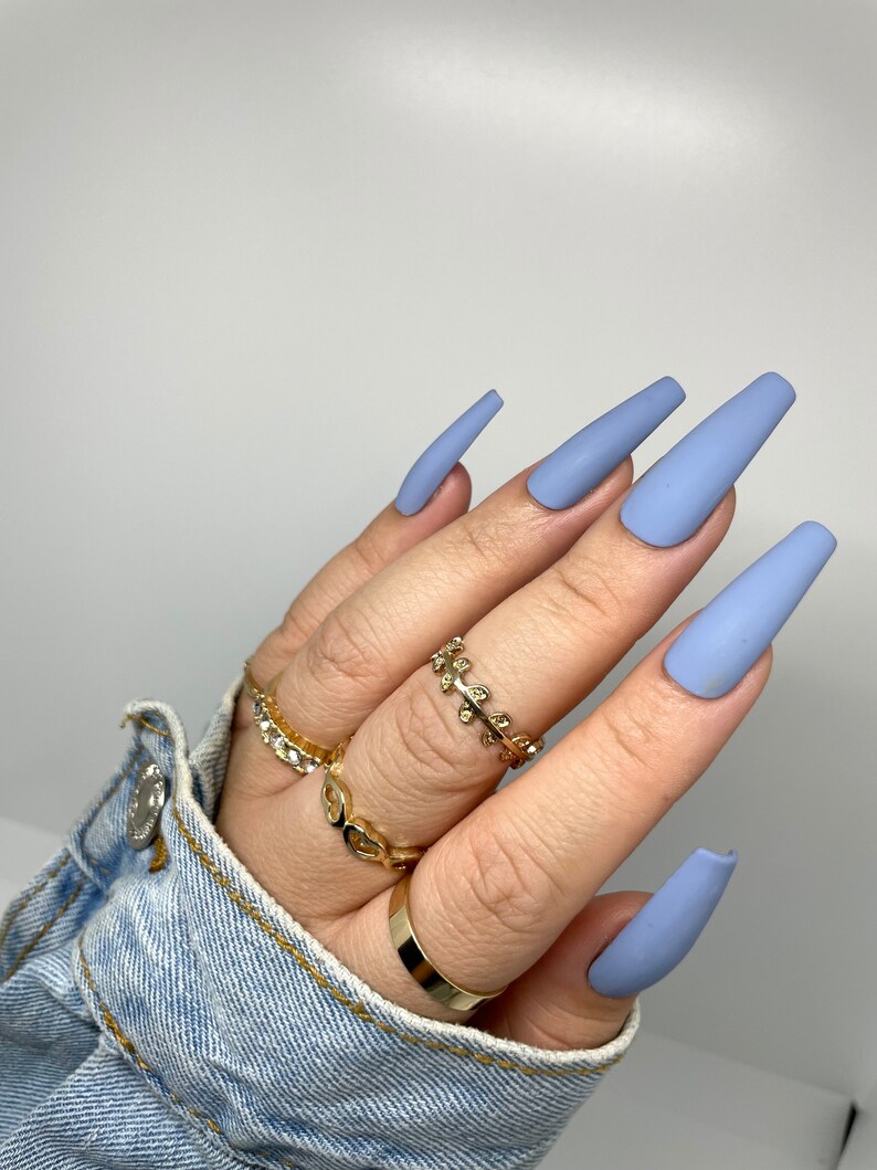 Denim Blue Matte Press On Nails Press on Nails Nails Blue Nails Press on Nail Set image 1