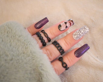 Press On Nails, Press Ons, Joker Nails, Halloween Nails, Purple Glitter, Glue On Nails