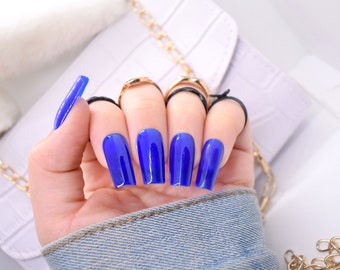 Press On Nails, Press Ons, Blue Nails, Blue Jelly Nails, Glue On Nails