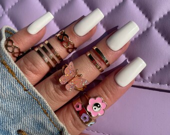 White Nails, White Press Ons, White Press on Nails, Summer Nails, Square Nails, Nail Set, Gel Nails