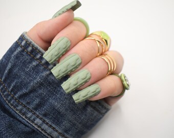 Green Press On Nails - Sweater Nails - Fall Nails - Press Ons - Press on Nails - Fall Sweater Nails - Glue on Nails