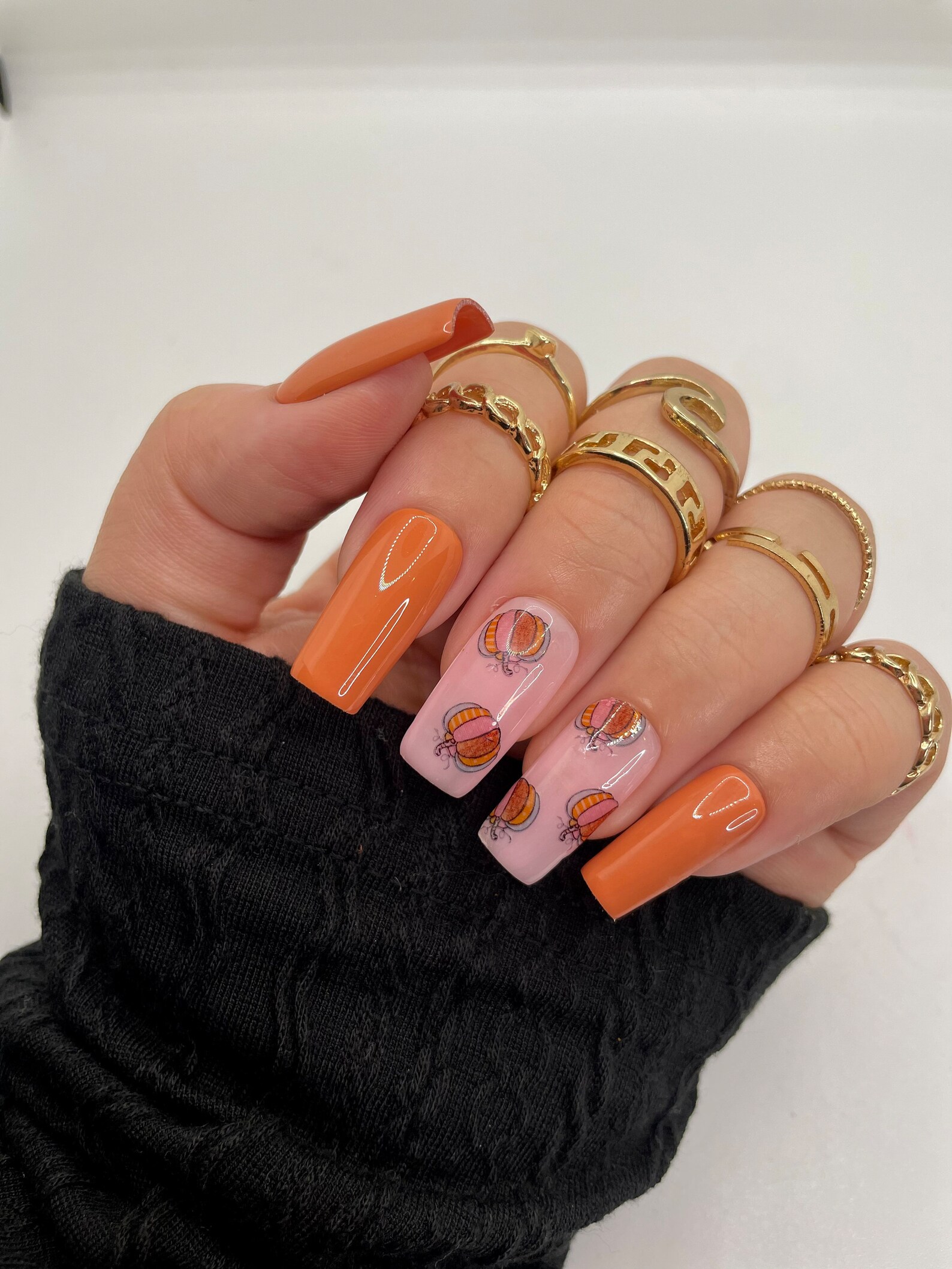 Pumpkin Nails Fall Press on Nails Press on Nails Fake - Etsy